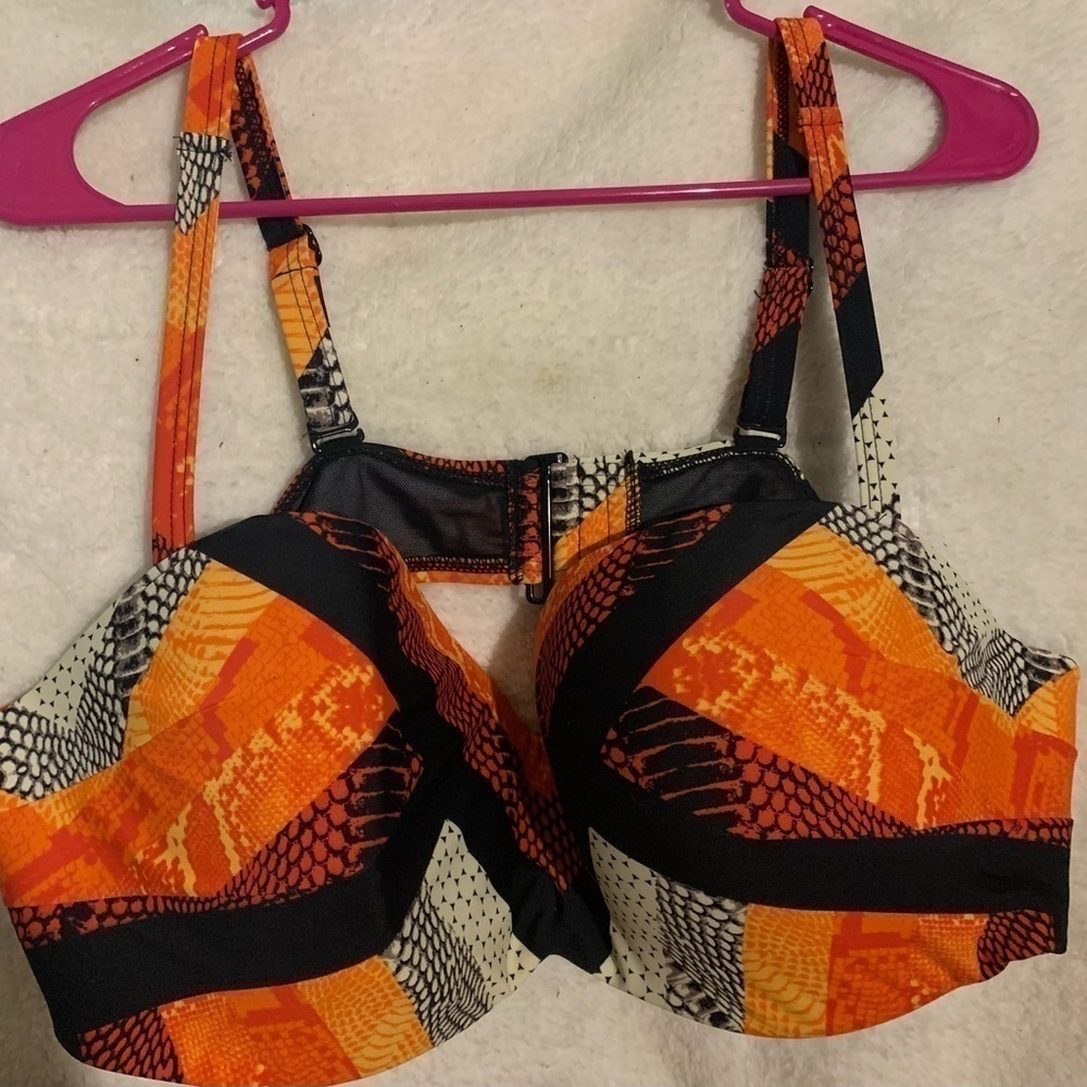 Women’s Cacique Orange Snakeskin bikini bathing suit top 44DD